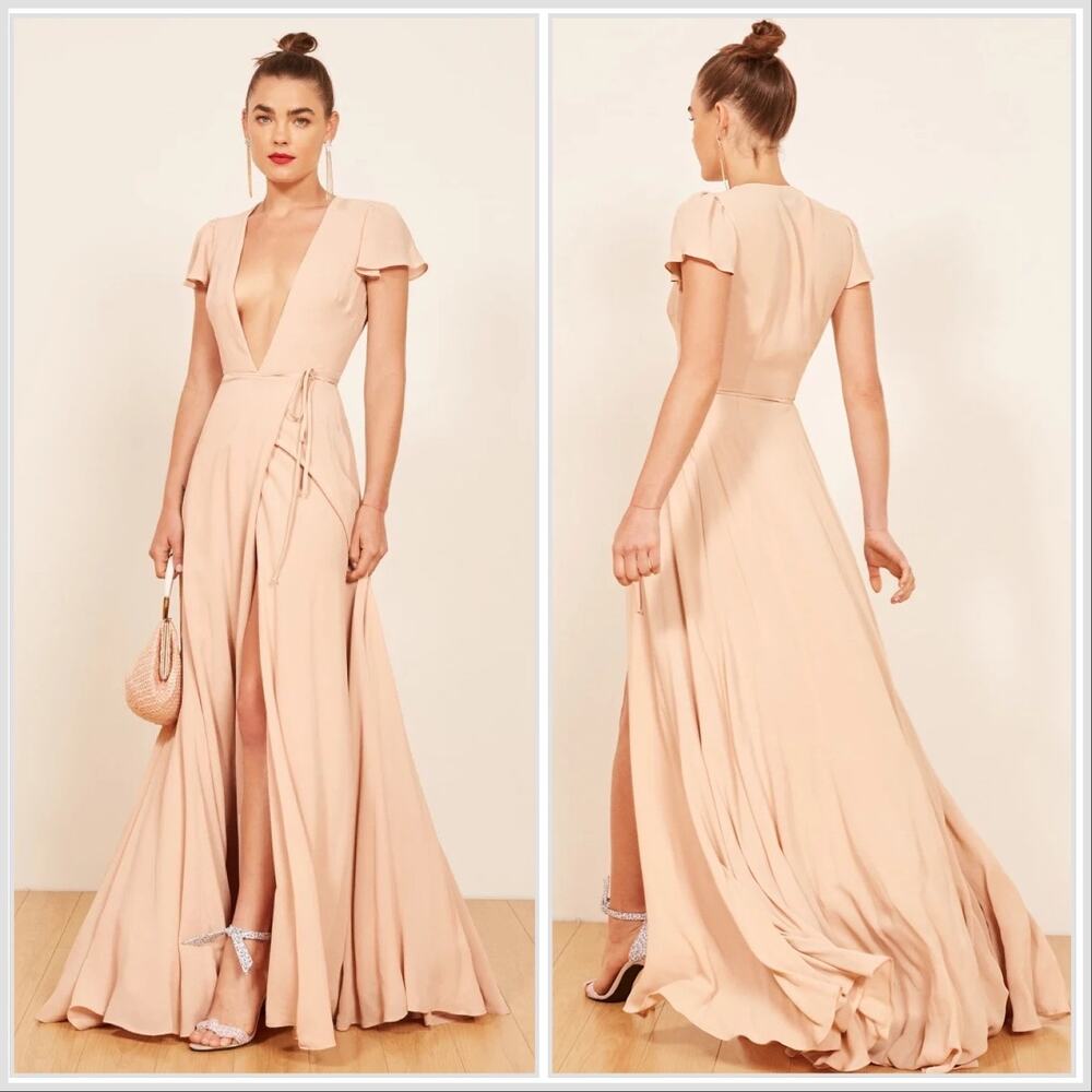 Reformation Rosey Dress in Champagne Formal Gown Prom Wedding Small